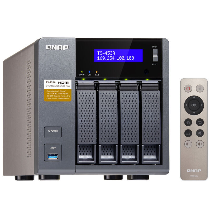 威联通(QNAP)TS-453A 4G内存 NAS网络存储器 四核四网卡 双系统 32TB NAS红盘8T*4